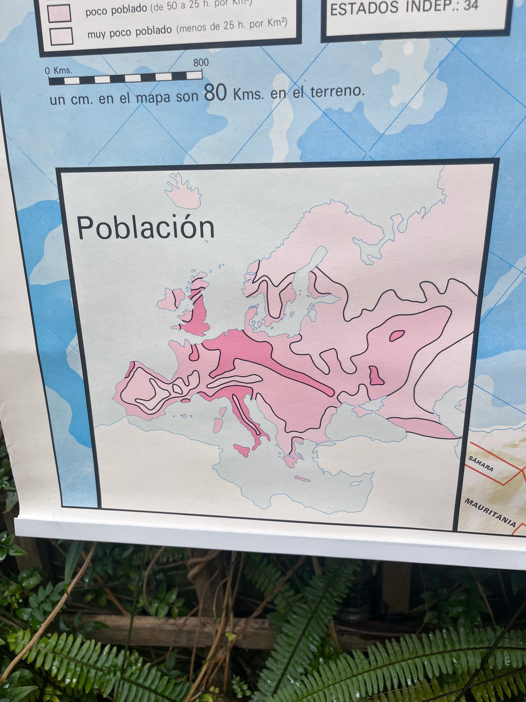 Mapa físico y político de Europa. Años 70.