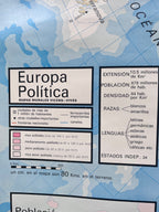 Mapa físico y político de Europa. Años 70.